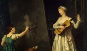 "Painter when painting a portrait of a lute player" by Marguerite Gérard (featured)