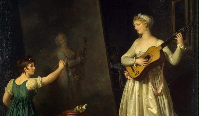 "Painter when painting a portrait of a lute player" by Marguerite Gérard (featured)