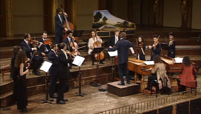 Katia and Marielle Labèque perform Bach Concerto for 2 Harpsichords & Strings in C Major, BWV 1061