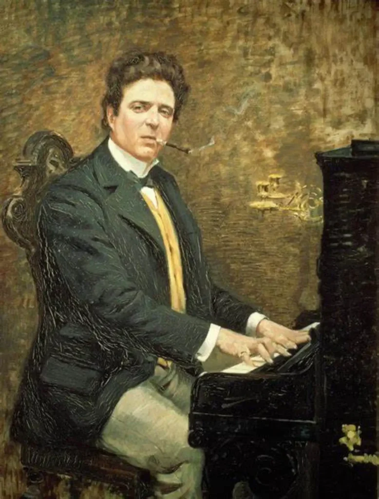 A 1899 painting of Pietro Mascagni (1863-1945) by the Italian painter Angiolo Tommasi (1858-1923)